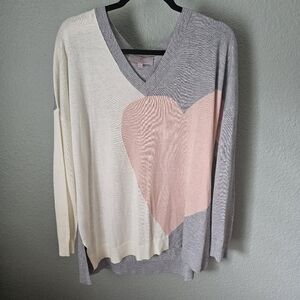 Laurie Felt Cashmere Blend Heart Sweater Size L V Neck